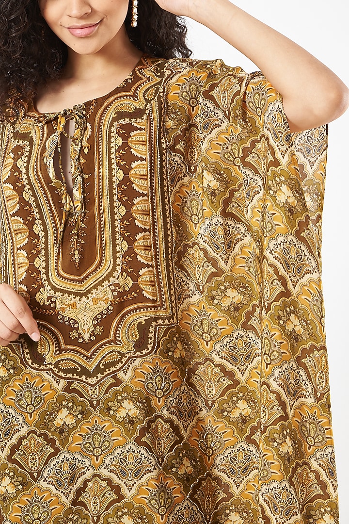 Mustard Hand Embroidered High-Low Cape Set by CHARU PARASHAR at Pernia's Pop Up Shop