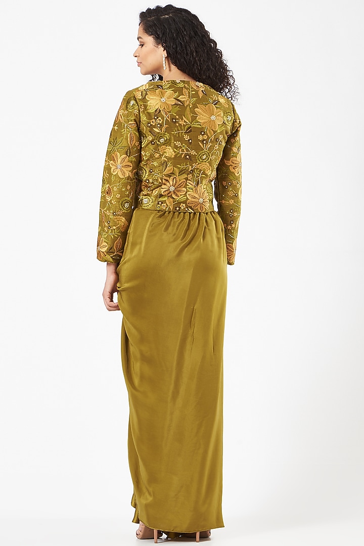 Mustard Embroidered Short Jacket Set by CHARU PARASHAR at Pernia's Pop Up Shop