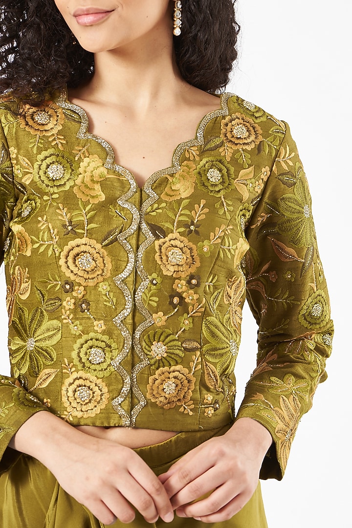 Mustard Embroidered Short Jacket Set by CHARU PARASHAR at Pernia's Pop Up Shop