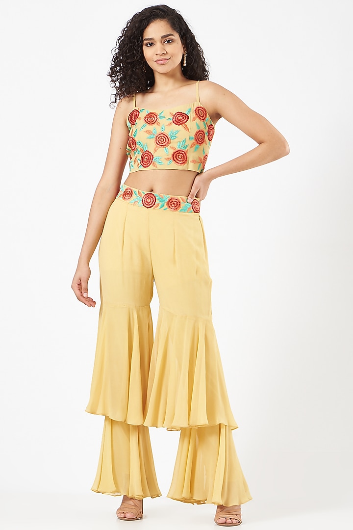 Light Yellow Printed Jacket Set by CHARU PARASHAR at Pernia's Pop Up Shop