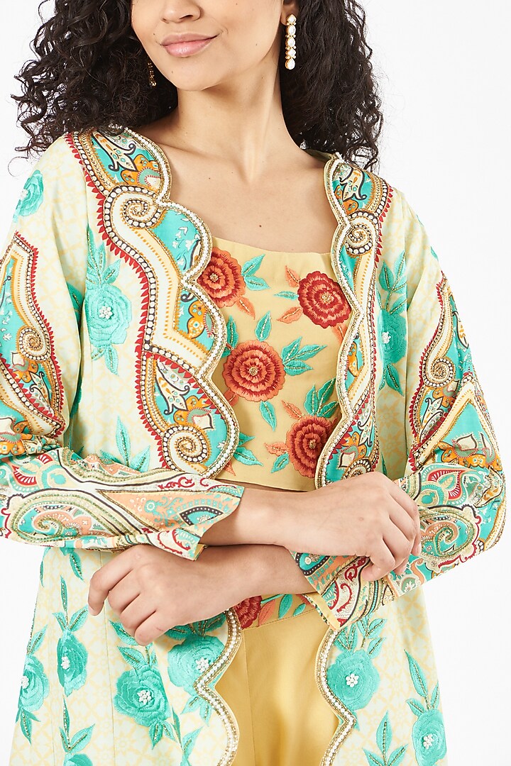 Light Yellow Printed Jacket Set by CHARU PARASHAR at Pernia's Pop Up Shop