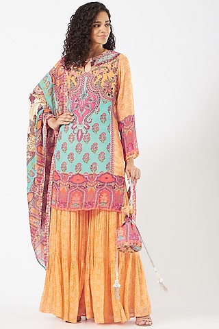 Dark Peach Georgette Sharara Set by CHARU PARASHAR