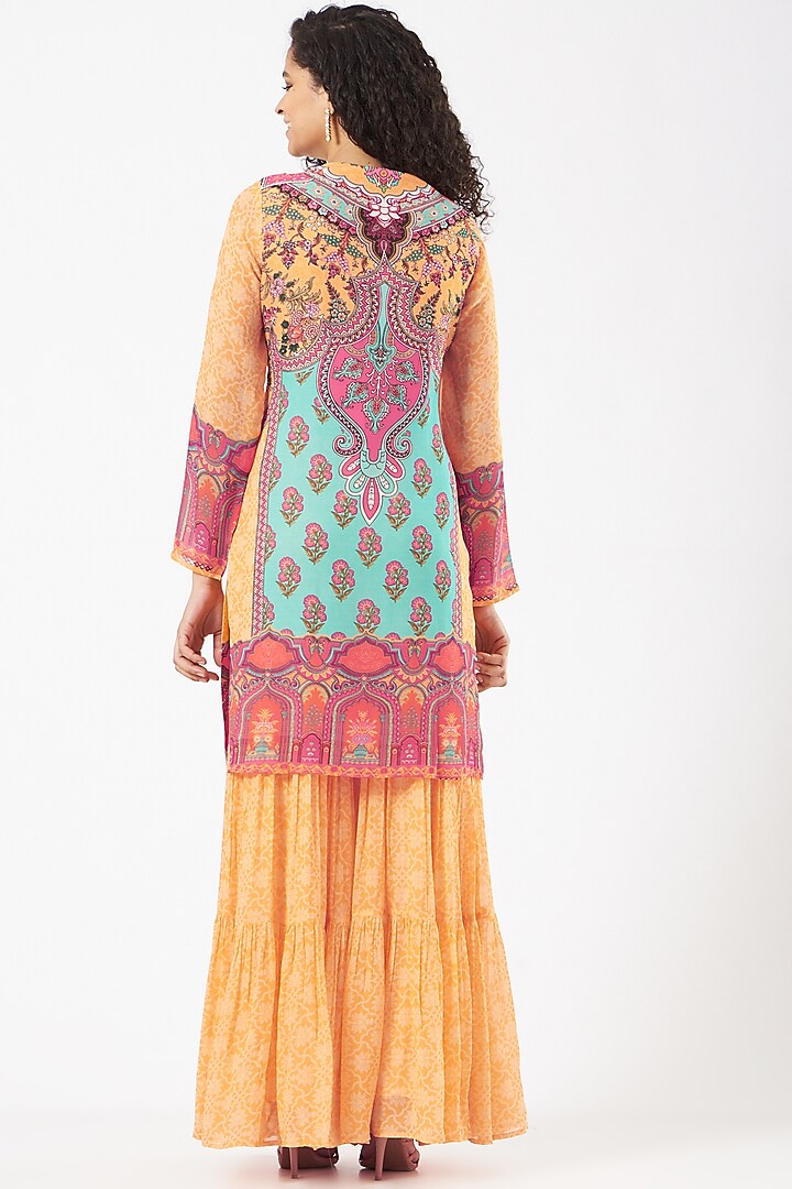 Dark Peach Georgette Wedding Sharara Set by CHARU PARASHAR at Pernia's Pop Up Shop
