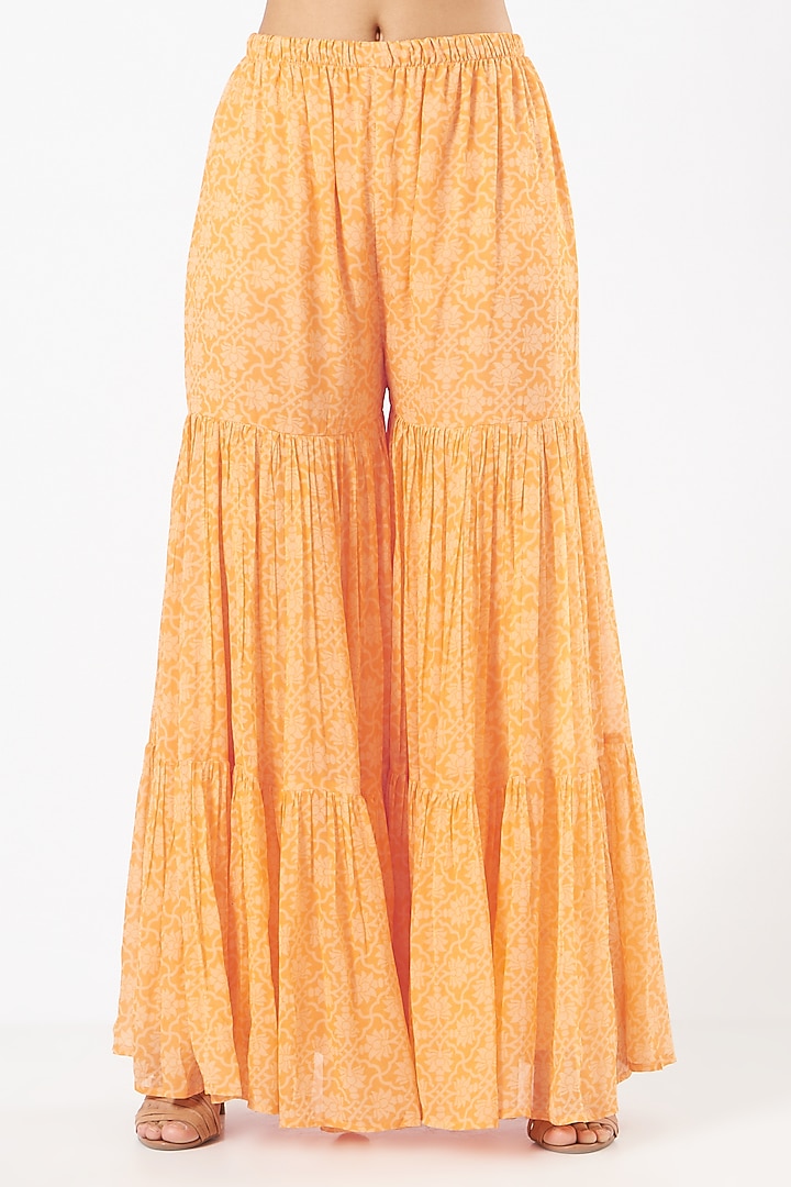 Dark Peach Georgette Wedding Sharara Set by CHARU PARASHAR at Pernia's Pop Up Shop