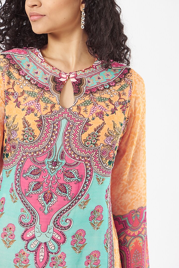 Dark Peach Georgette Wedding Sharara Set by CHARU PARASHAR at Pernia's Pop Up Shop