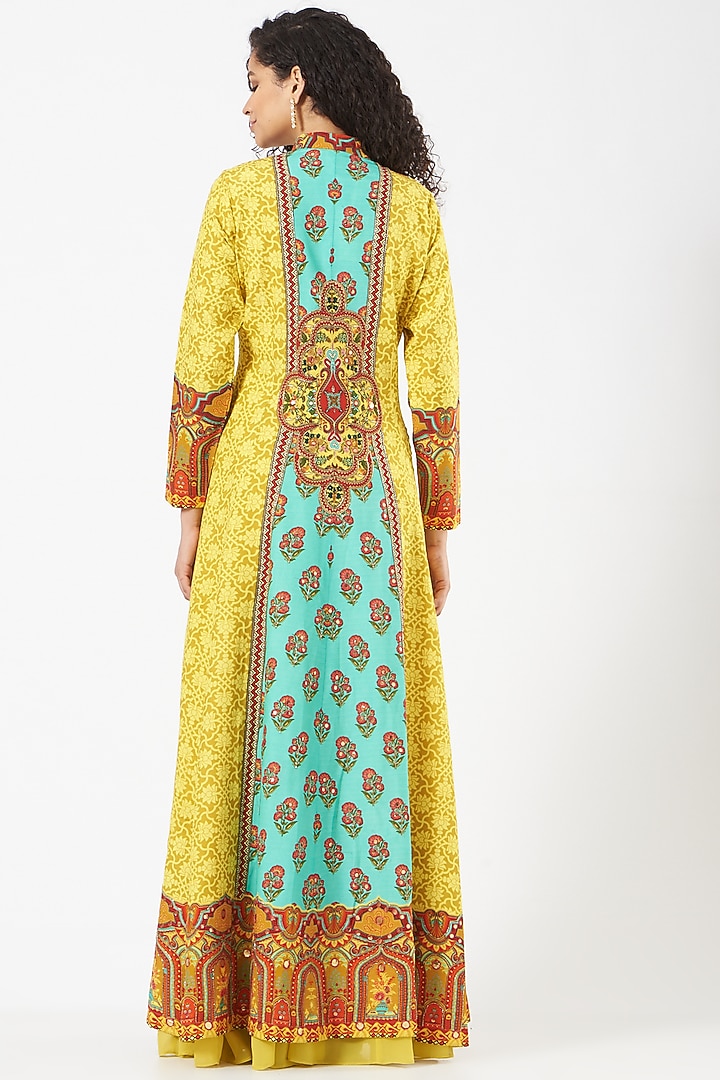 Bright Yellow Hand Embroidered Long Jacket Set by CHARU PARASHAR at Pernia's Pop Up Shop