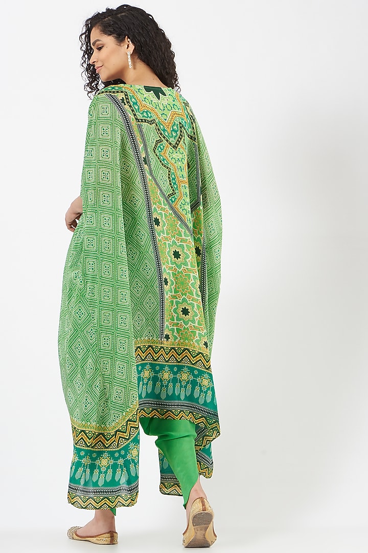 Mint Green Printed High-Low Cape Set by CHARU PARASHAR at Pernia's Pop Up Shop