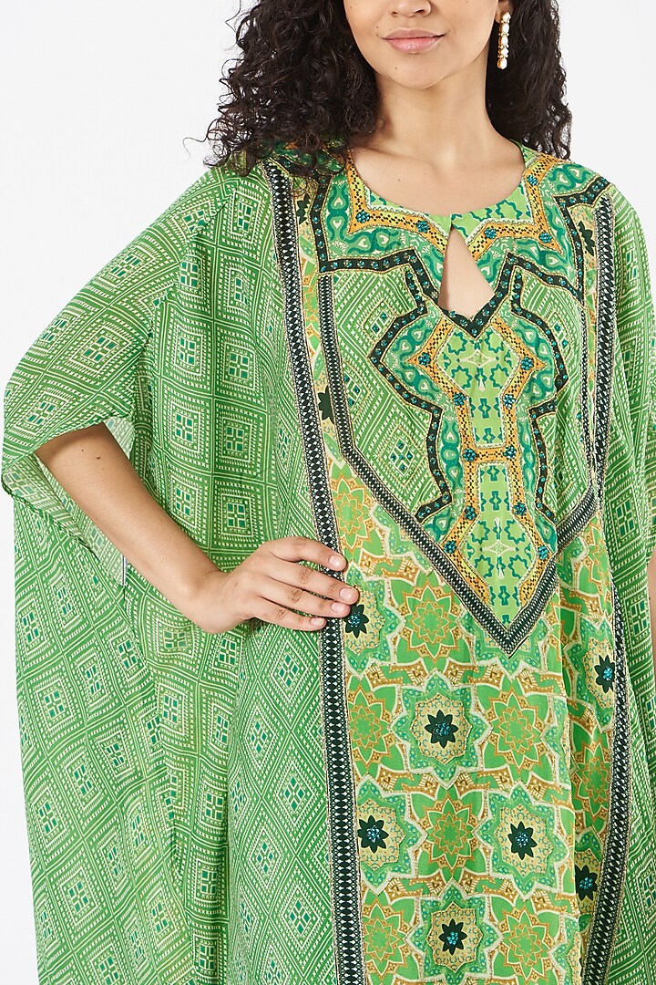 Mint Green Printed High-Low Cape Set by CHARU PARASHAR at Pernia's Pop Up Shop