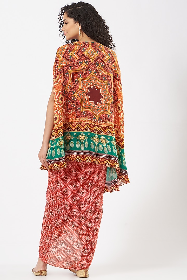 Tomato Red Printed Cape Set by CHARU PARASHAR at Pernia's Pop Up Shop