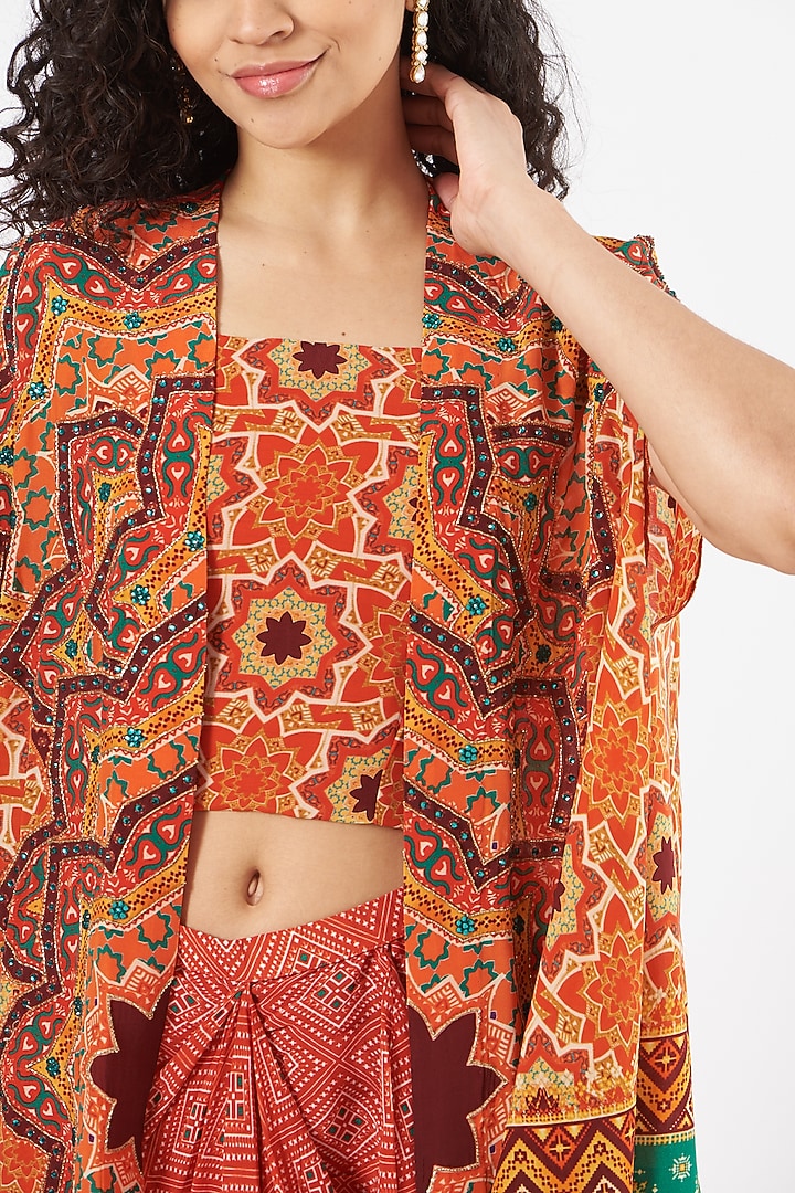 Tomato Red Printed Cape Set by CHARU PARASHAR at Pernia's Pop Up Shop
