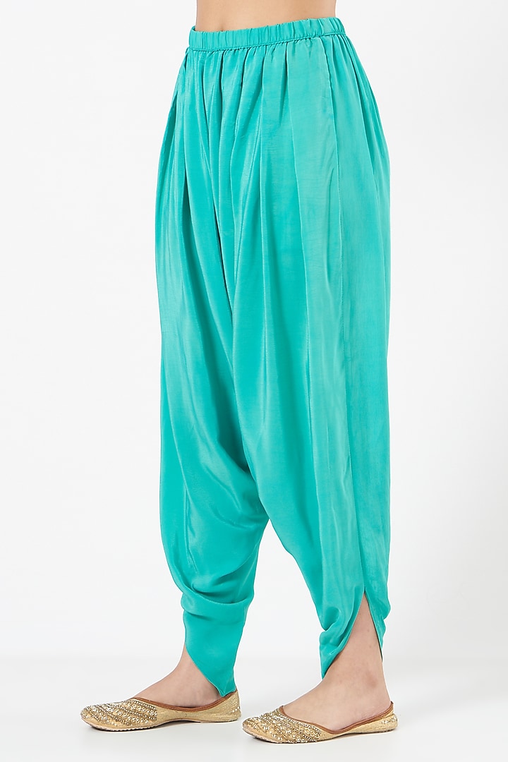 Turquoise Printed High-Low Cape Set by CHARU PARASHAR at Pernia's Pop Up Shop