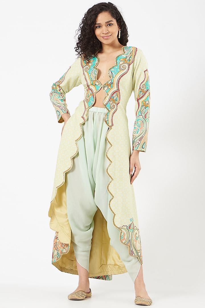 Light Yellow Hand Embroidered Jacket Set by CHARU PARASHAR at Pernia's Pop Up Shop