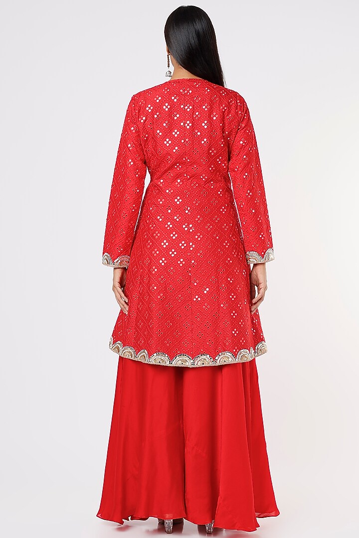 Red Mirror Work Jacket by CHARU PARASHAR at Pernia's Pop Up Shop