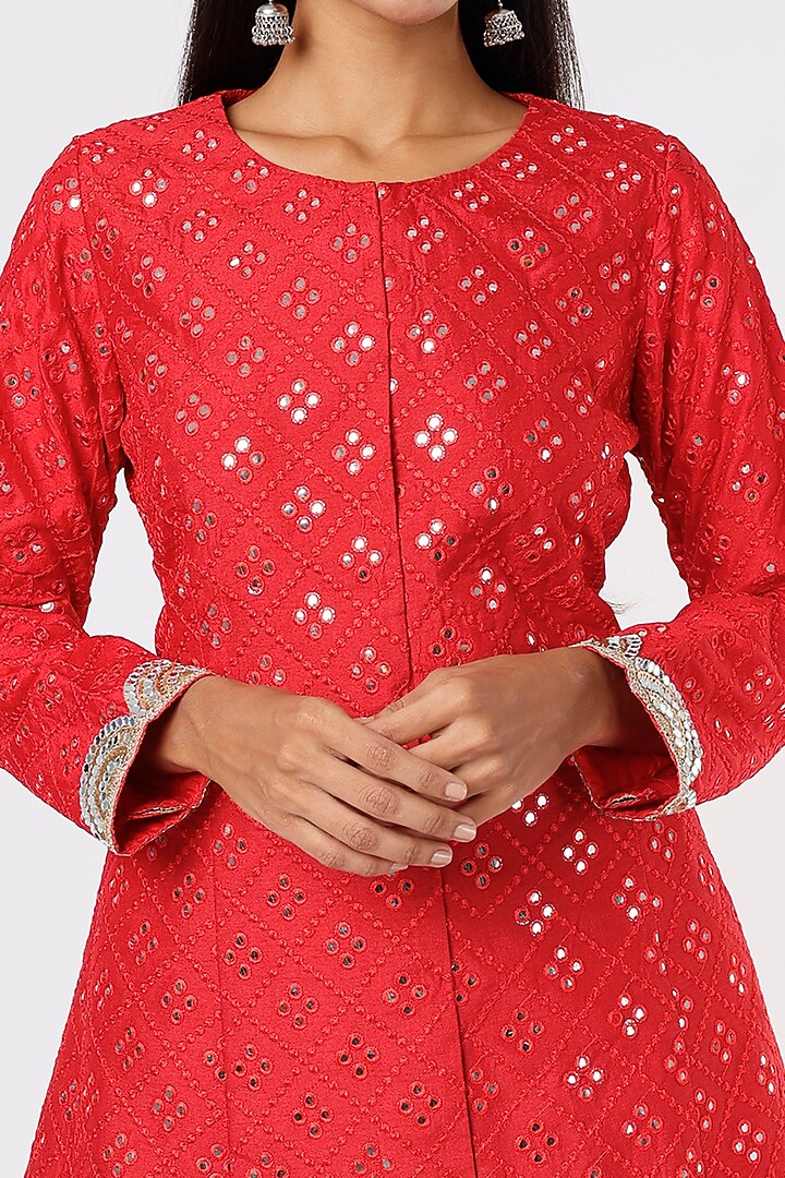 Red Mirror Work Jacket by CHARU PARASHAR at Pernia's Pop Up Shop