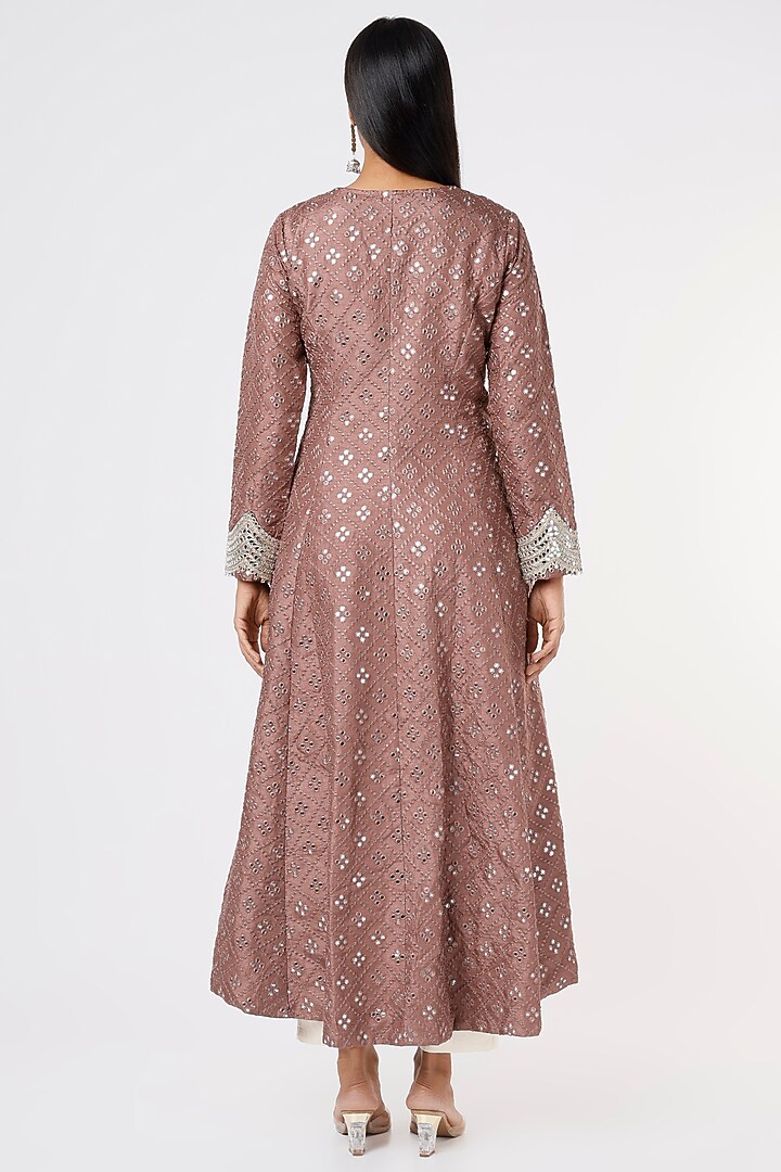Chocolate Brown Mirror Work Jacket by CHARU PARASHAR at Pernia's Pop Up Shop