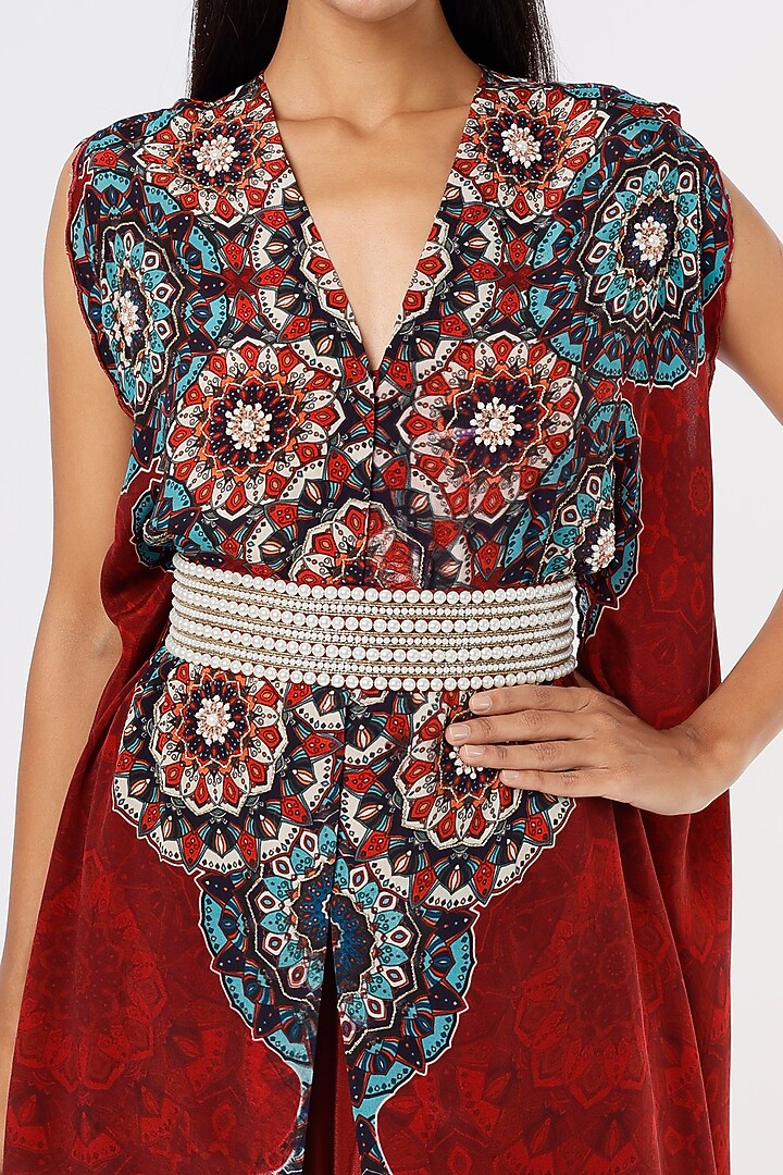 Maroon Digital Printed Cape Set by CHARU PARASHAR at Pernia's Pop Up Shop