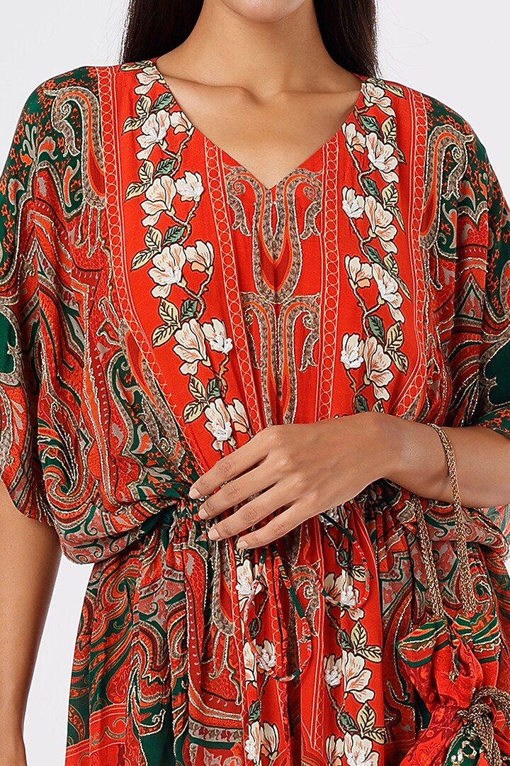 Red Digital Printed Kaftan by CHARU PARASHAR at Pernia's Pop Up Shop