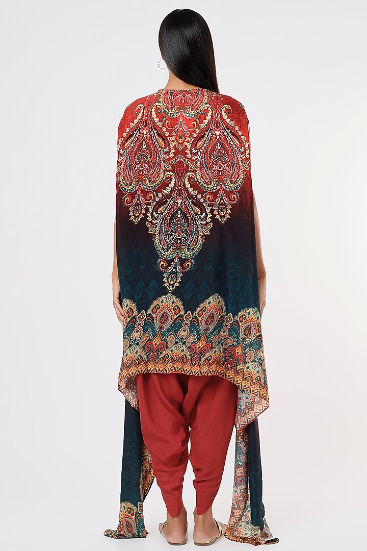 Red High-Low Digital Printed Kaftan Set by CHARU PARASHAR at Pernia's Pop Up Shop