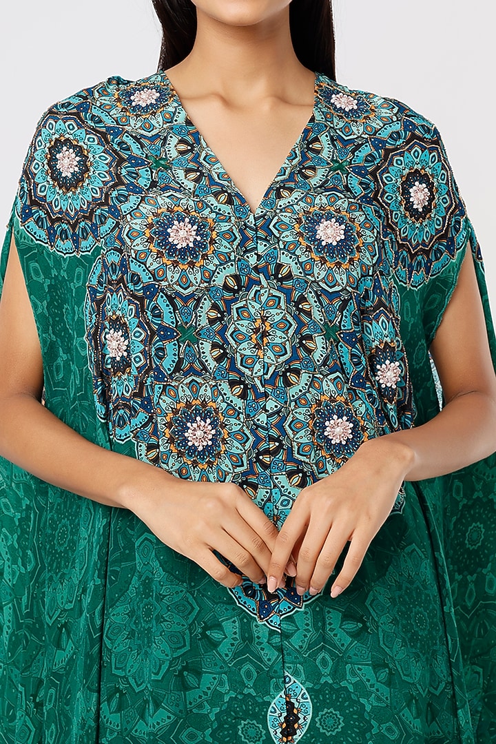 Teal Printed Cape Set by CHARU PARASHAR at Pernia's Pop Up Shop