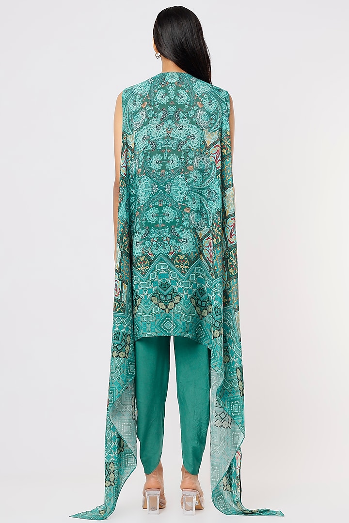 Teal Crepe Cape Set by CHARU PARASHAR at Pernia's Pop Up Shop