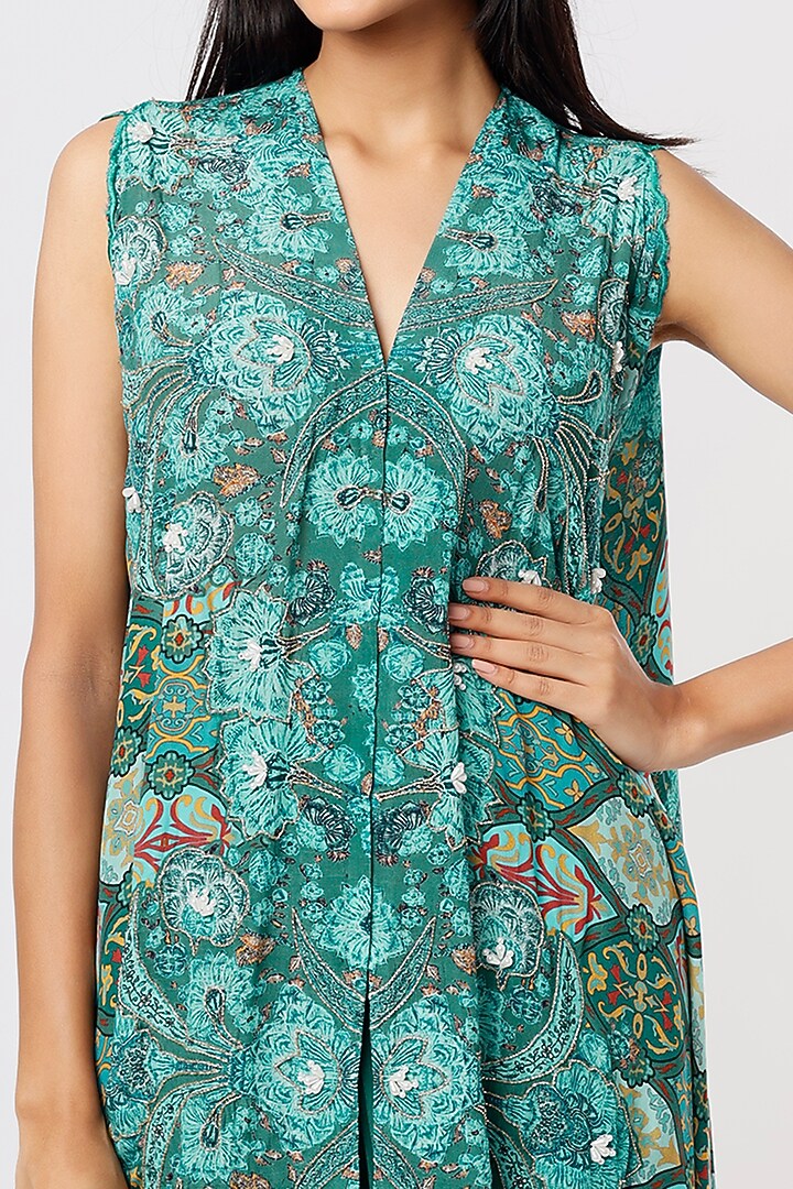 Teal Crepe Cape Set by CHARU PARASHAR at Pernia's Pop Up Shop