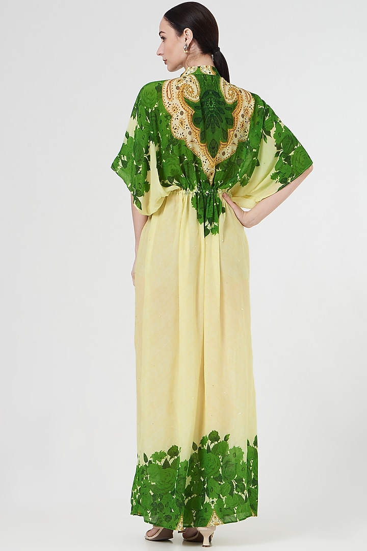 Green & Ivory Embellished Kaftan by CHARU PARASHAR at Pernia's Pop Up Shop