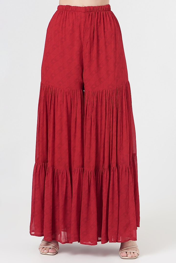 Red Georgette Wedding Sharara Set by CHARU PARASHAR at Pernia's Pop Up Shop