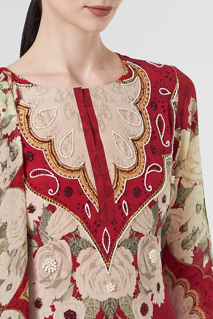 Red Georgette Wedding Sharara Set by CHARU PARASHAR at Pernia's Pop Up Shop