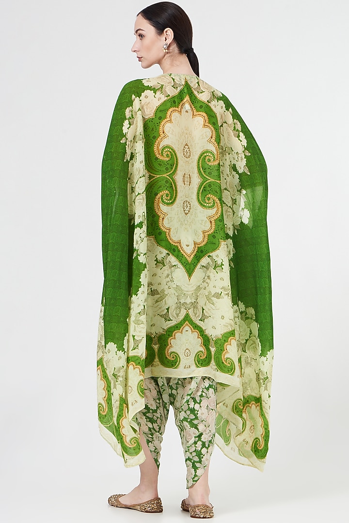 Green & Ivory Printed Cape Set by CHARU PARASHAR at Pernia's Pop Up Shop