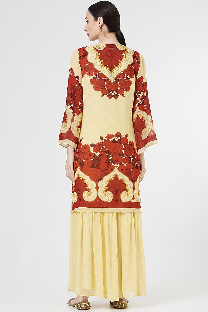 Ivory & Red Wedding Sharara Set In Georgette by CHARU PARASHAR at Pernia's Pop Up Shop