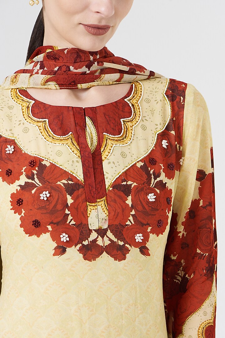 Ivory & Red Wedding Sharara Set In Georgette by CHARU PARASHAR at Pernia's Pop Up Shop