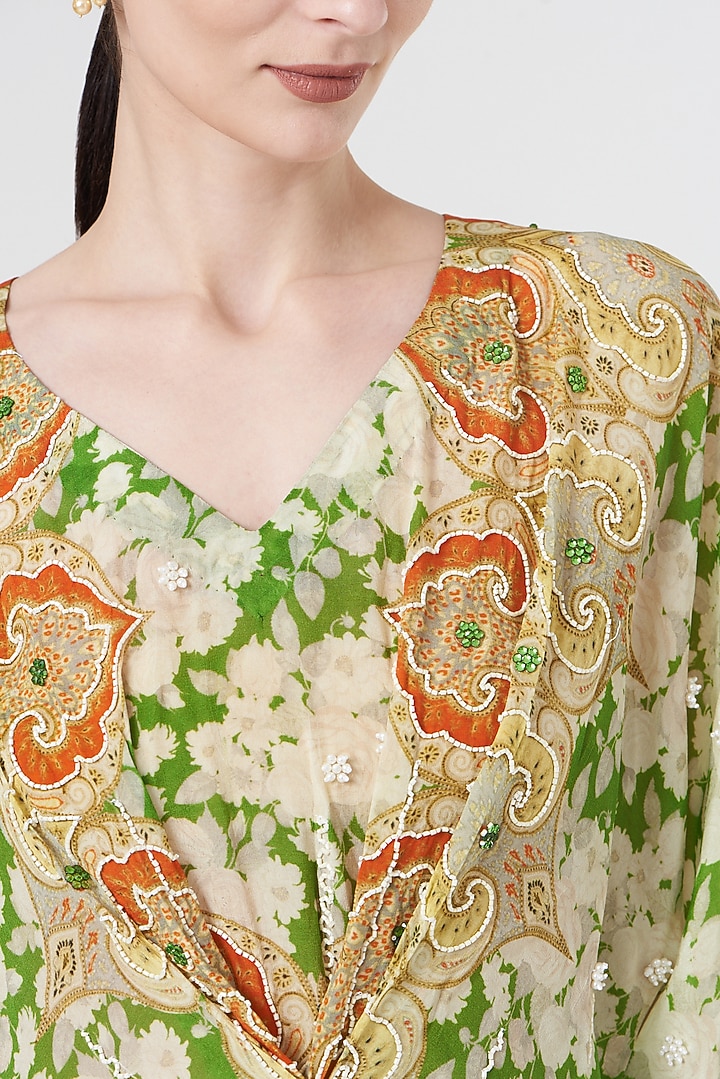 Green & Ivory Printed Kaftan by CHARU PARASHAR at Pernia's Pop Up Shop
