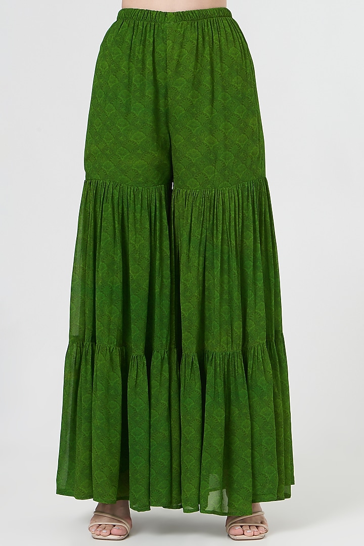 Green & Ivory Georgette Wedding Sharara Set by CHARU PARASHAR at Pernia's Pop Up Shop