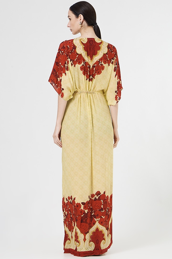 Ivory & Red Embellished Kaftan by CHARU PARASHAR at Pernia's Pop Up Shop