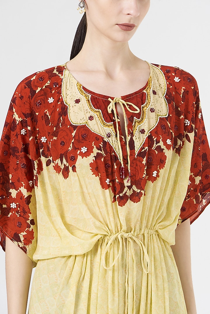 Ivory & Red Embellished Kaftan by CHARU PARASHAR at Pernia's Pop Up Shop