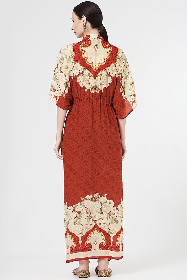 Red & Ivory Printed Kaftan by CHARU PARASHAR at Pernia's Pop Up Shop