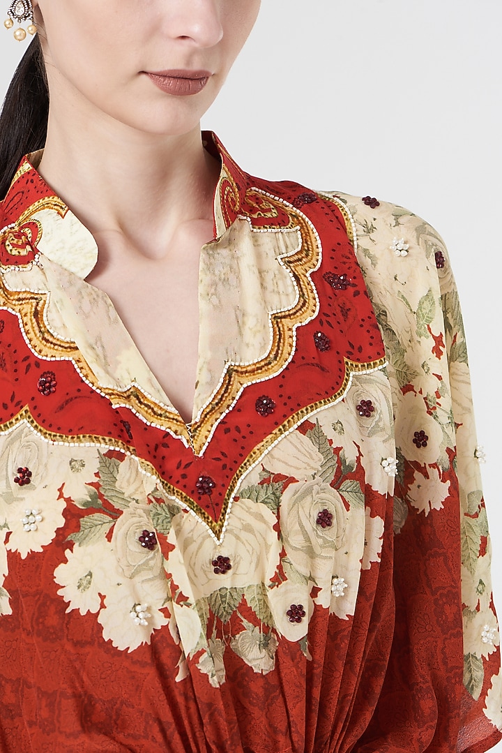 Red & Ivory Printed Kaftan by CHARU PARASHAR at Pernia's Pop Up Shop