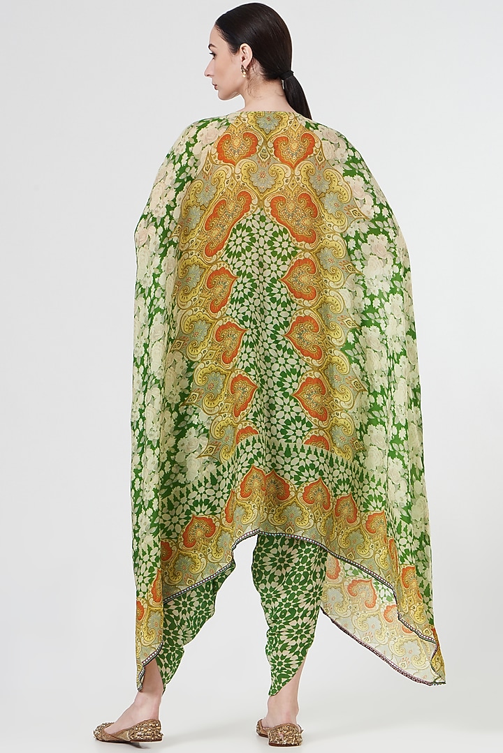 Green & Ivory Embellished Cape Set by CHARU PARASHAR at Pernia's Pop Up Shop