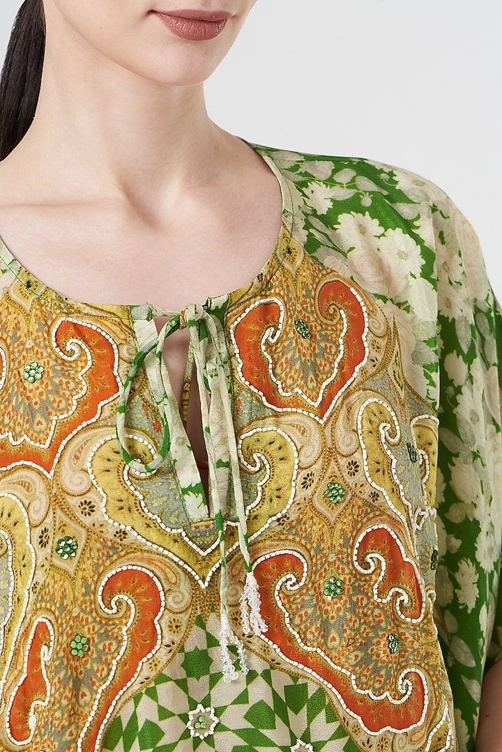 Green & Ivory Embellished Cape Set by CHARU PARASHAR at Pernia's Pop Up Shop