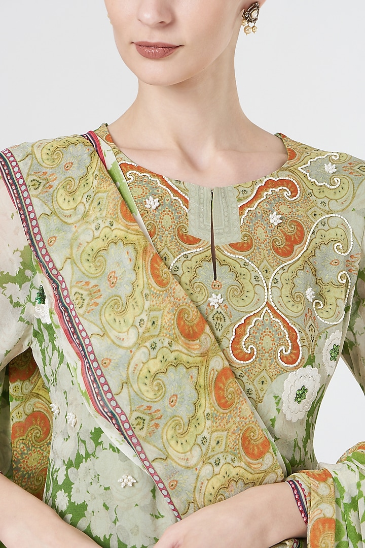 Green & Ivory Printed Wedding Sharara Set by CHARU PARASHAR at Pernia's Pop Up Shop