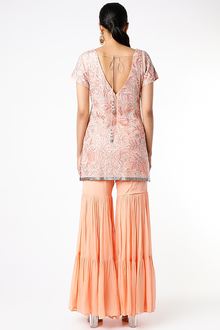 Peach Georgette Wedding Sharara Set by CHARU PARASHAR at Pernia's Pop Up Shop