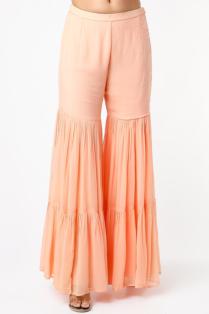 Peach Georgette Wedding Sharara Set by CHARU PARASHAR at Pernia's Pop Up Shop