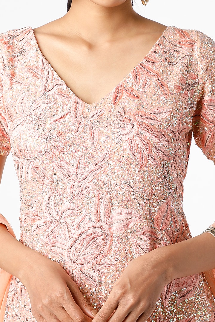 Peach Georgette Wedding Sharara Set by CHARU PARASHAR at Pernia's Pop Up Shop