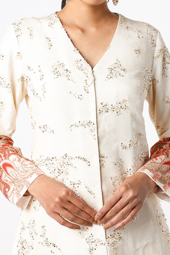 Cream Digital Printed Long Jacket by CHARU PARASHAR at Pernia's Pop Up Shop
