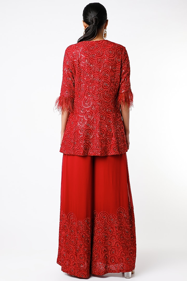 Red Embroidered Kurta Set by CHARU PARASHAR at Pernia's Pop Up Shop