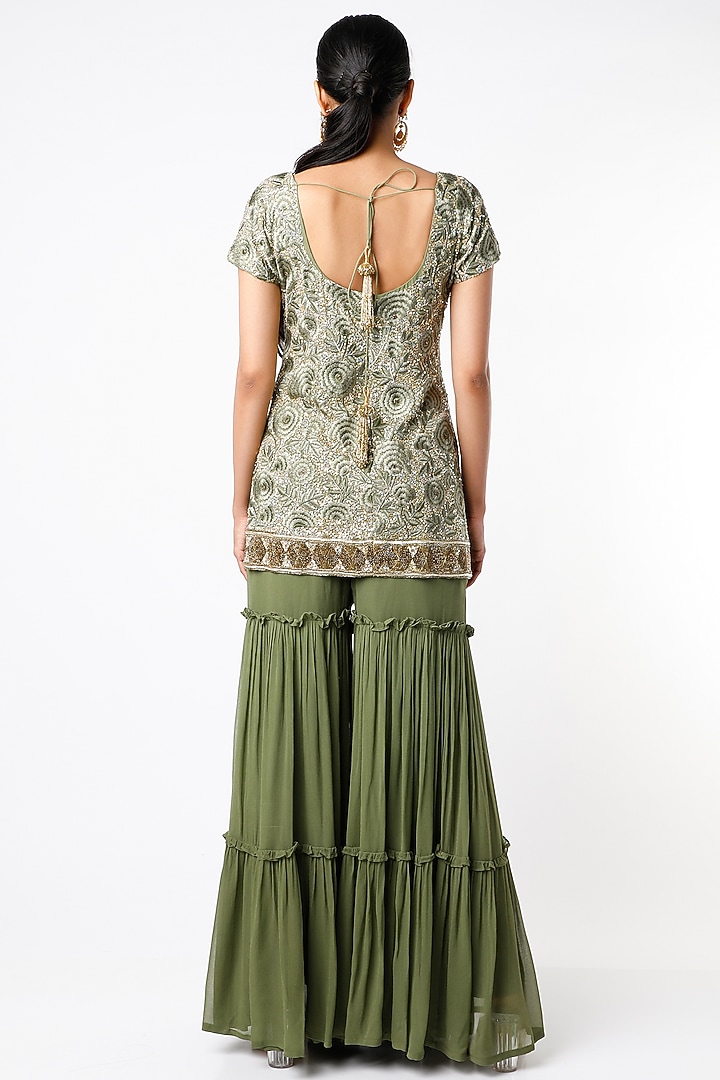 Mehendi Green Georgette Wedding Sharara Set by CHARU PARASHAR at Pernia's Pop Up Shop