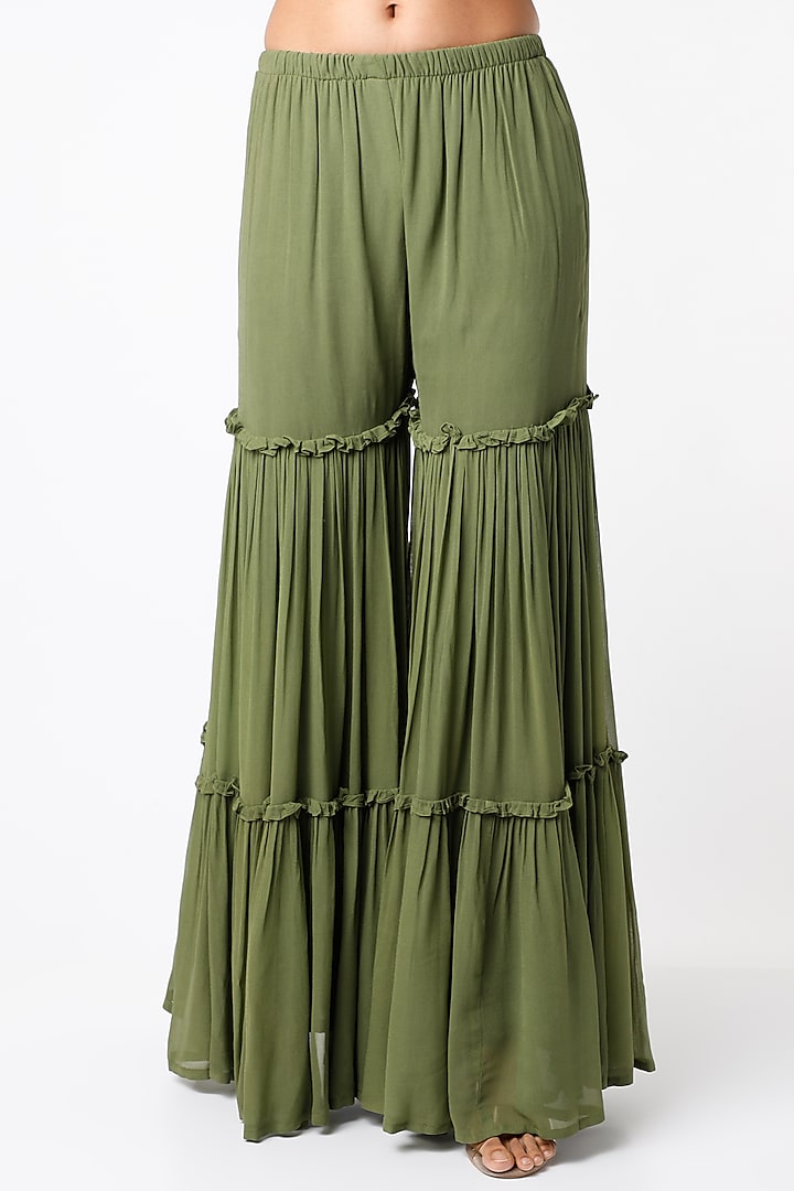 Mehendi Green Georgette Wedding Sharara Set by CHARU PARASHAR at Pernia's Pop Up Shop