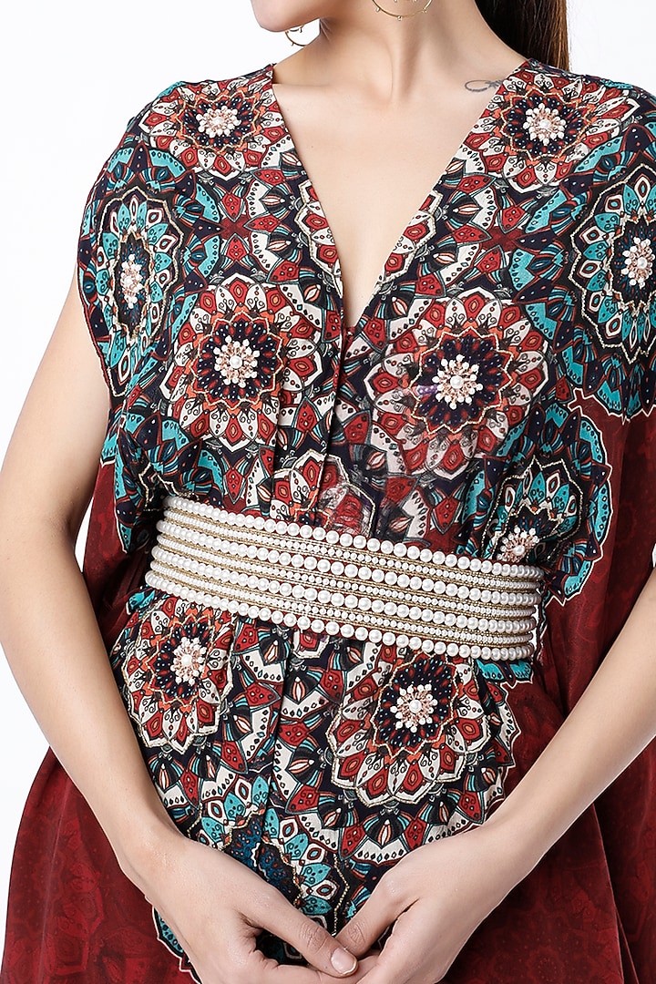 Maroon Digital Printed Cape Set by CHARU PARASHAR at Pernia's Pop Up Shop