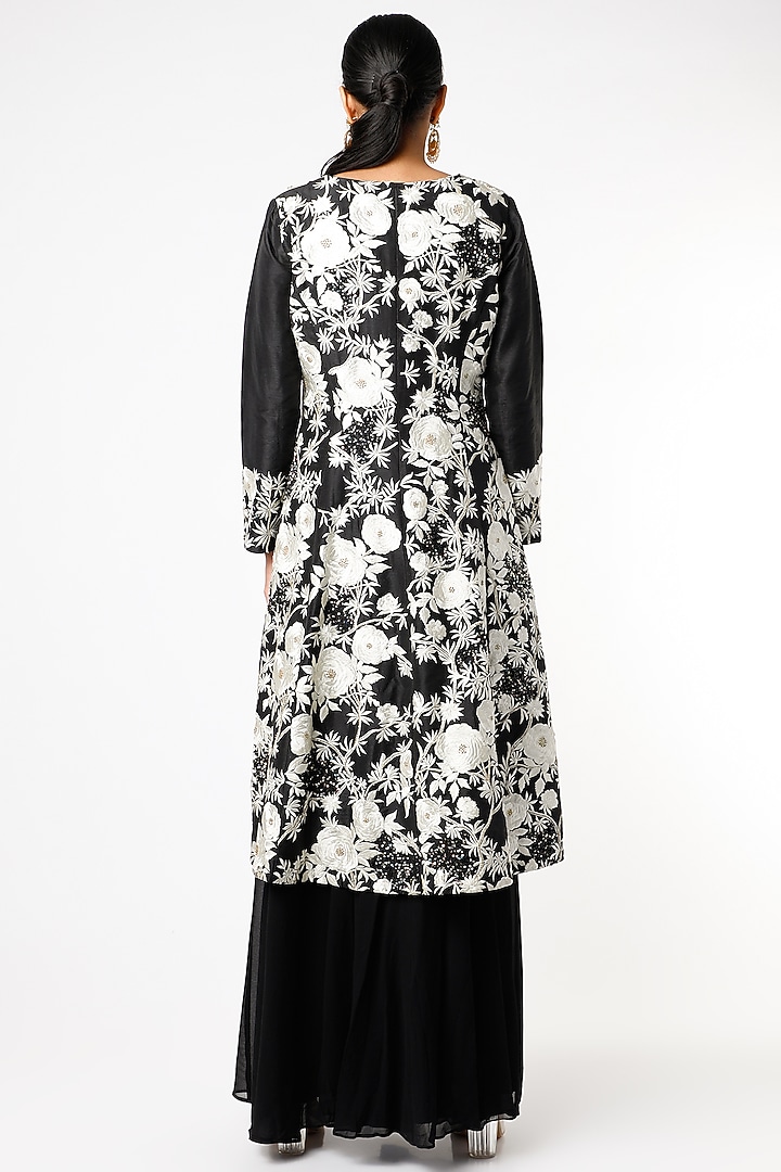 Black & White Floral Printed Jacket Set by CHARU PARASHAR at Pernia's Pop Up Shop