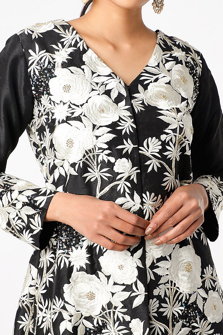 Black & White Floral Printed Jacket Set by CHARU PARASHAR at Pernia's Pop Up Shop